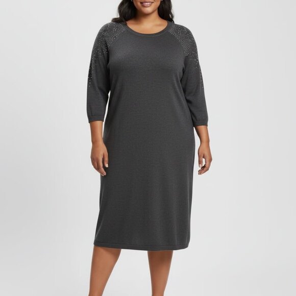 Calvin Klein Charcoal Studded Sweater Dress Size 2X Sleek and Subtle Sparkle - Picture 2 of 6